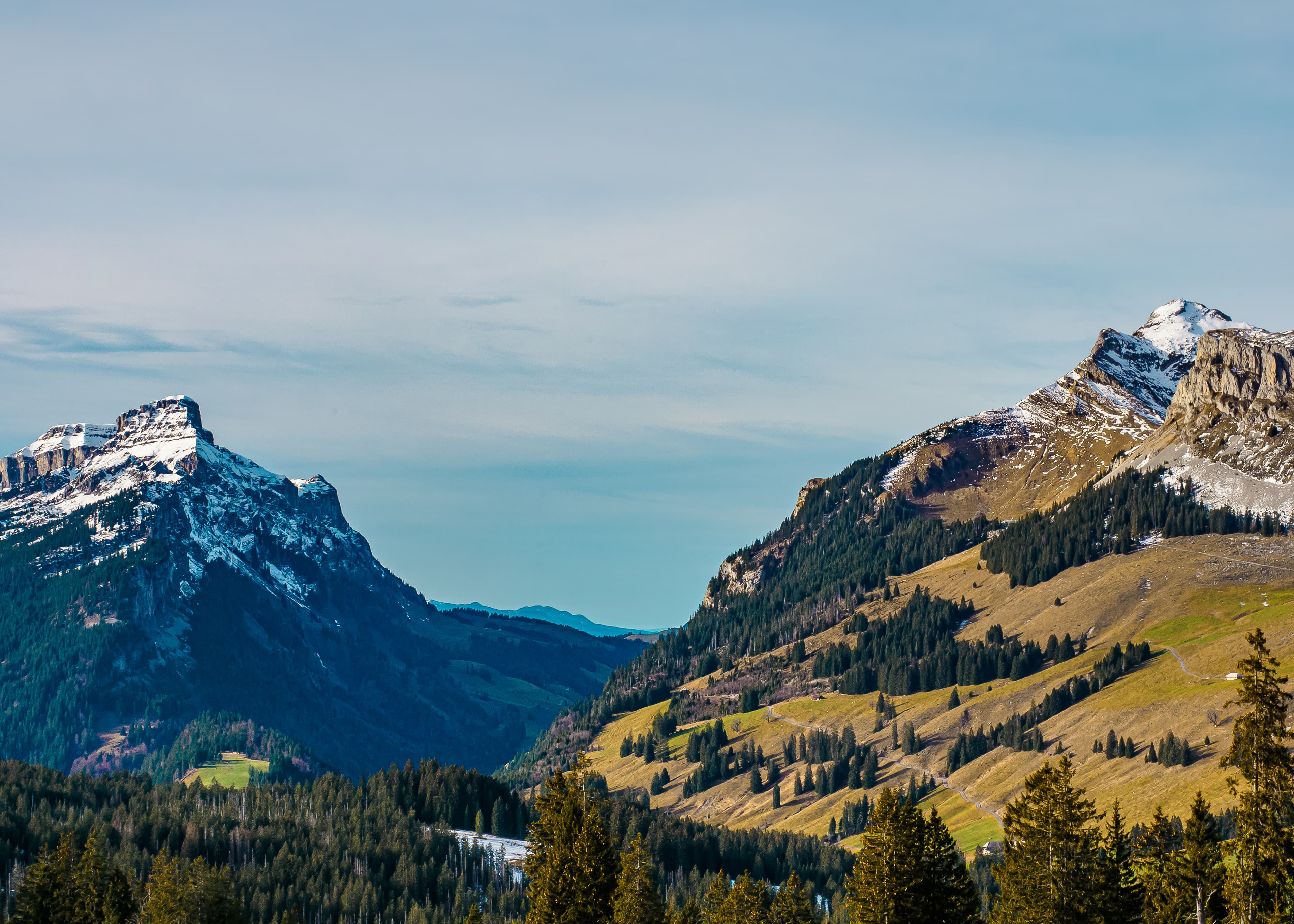 Snow Capped Peaks Above Alpine Valley