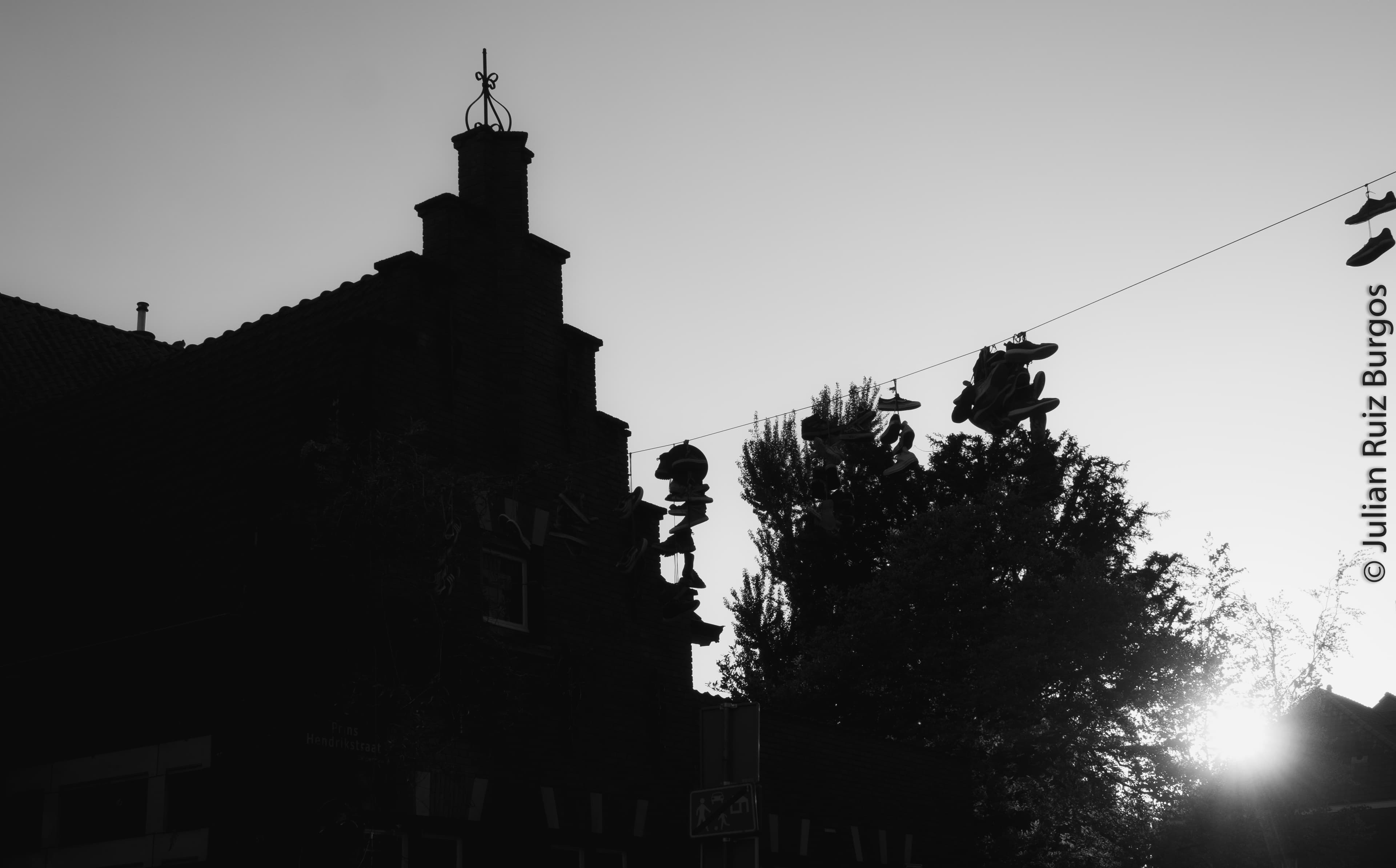 Shoes on a Wire at Dusk